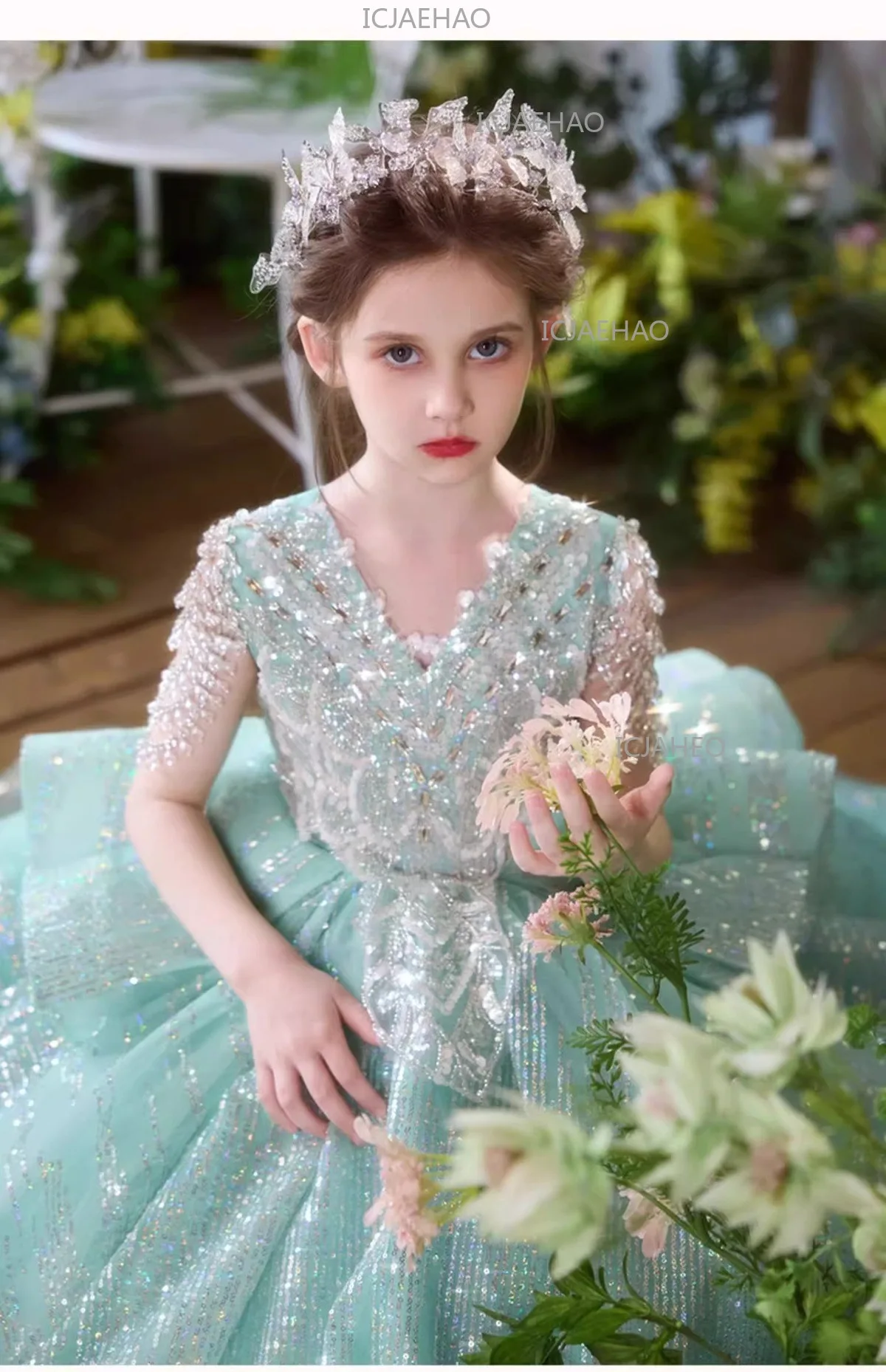 High-end Luxury Flower Wedding Host Piano Performance Dress Catwalk Girl Girl Evening Gown Ten Years Old Birthday Princess Dress