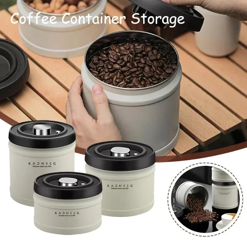 

304 Stainless Steel Airtight Coffee Container Storage Canister Coffee Bean Jar Vacuum Sealed Cans Food Kitchen Storage Organizer