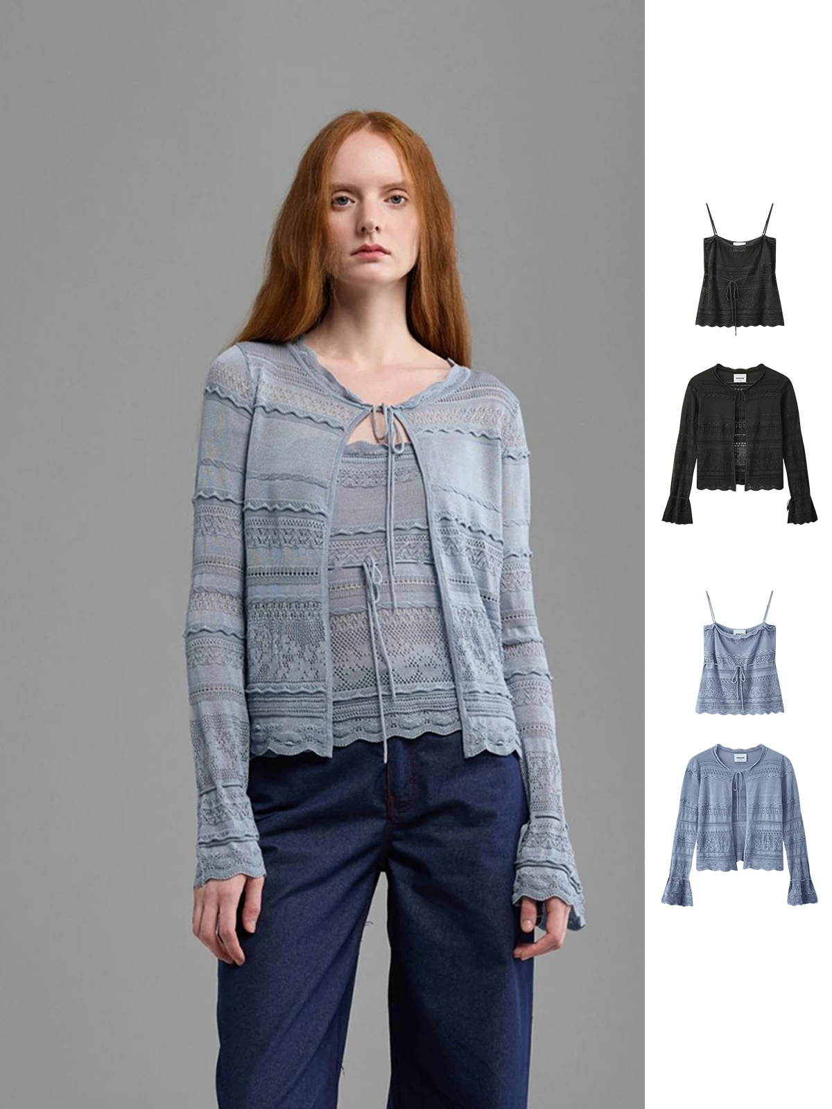 

Новый вязаный кардиган ALWOOLS в винтажном стиле с цветочным узором, ажурный, с поясом, повседневный, укороченный жилет для женщин