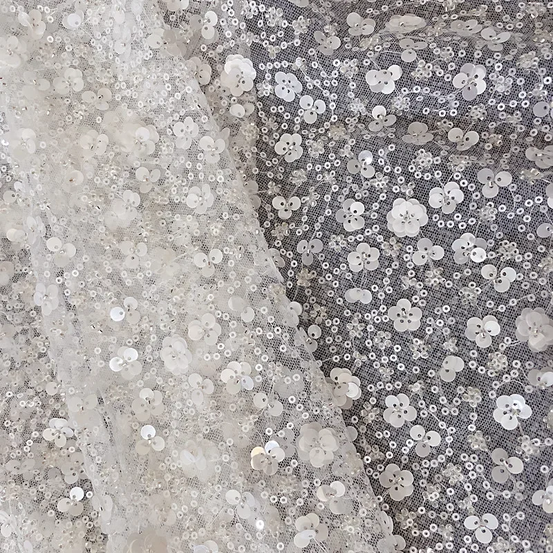 

High Quality Ivory Beads Sequins Lace Fabric, Luxury Evening Dress Bridal Wedding Fabric Background Decoration Accessories