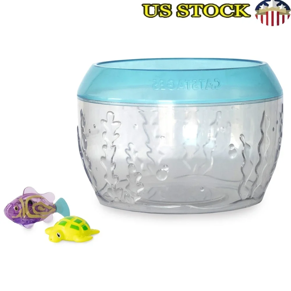 لعبة القط التفاعلية وعاء السمك مع الأسماك السباحة والسلحفاة العائمة للقطط الداخلية التحفيز العظلي واللعب