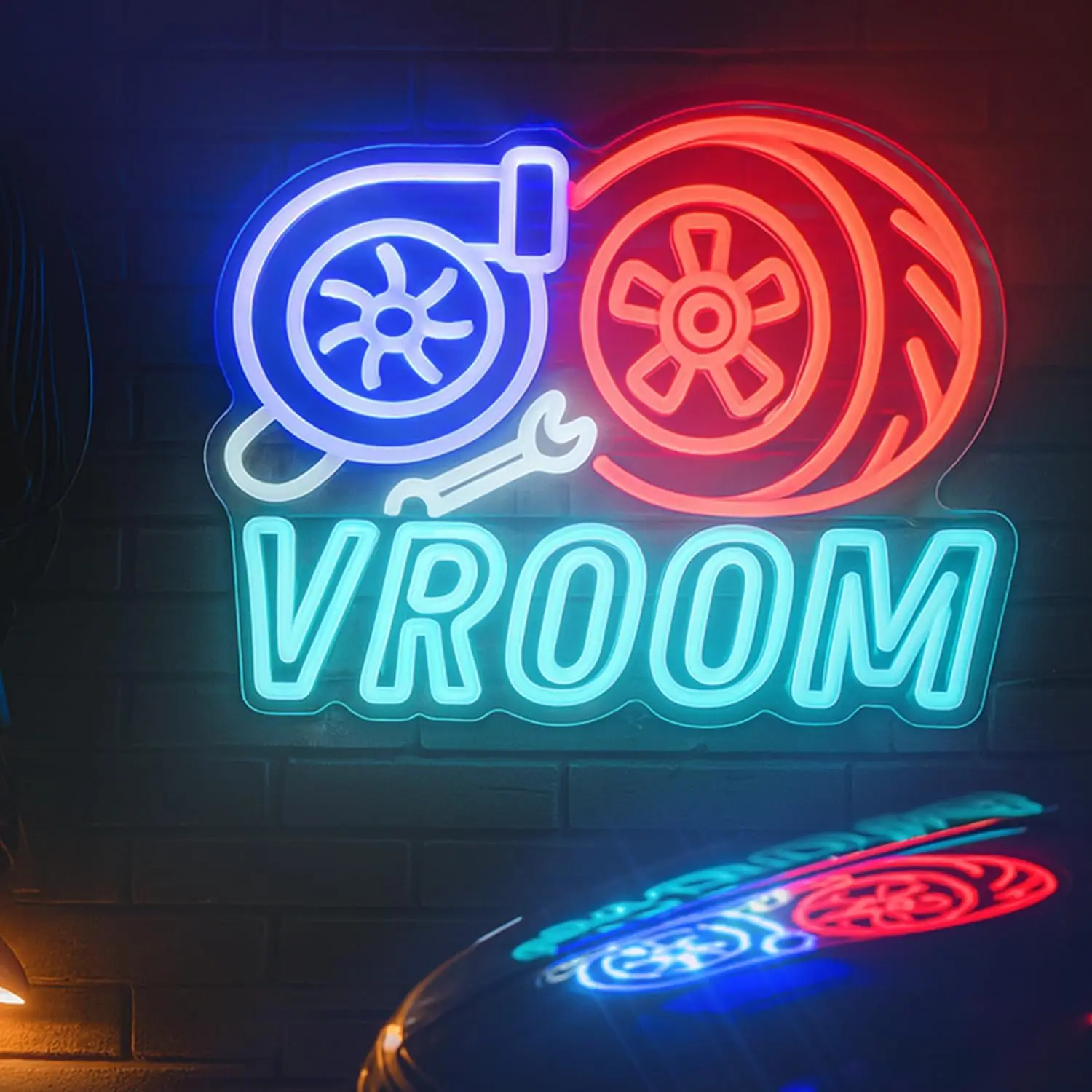 

VROOM Neon Sign Art Wall Light USB LED Neon Light for Garage Racing Room Auto Repair Shop Gaming Room Bedroom Decoration Gift