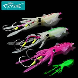ZYZHE Soft Squid String Hook with Double Sea Fishing Hooks Saltwater Boat Fishing Fakebait Hooks Luminous String Hook Tackle