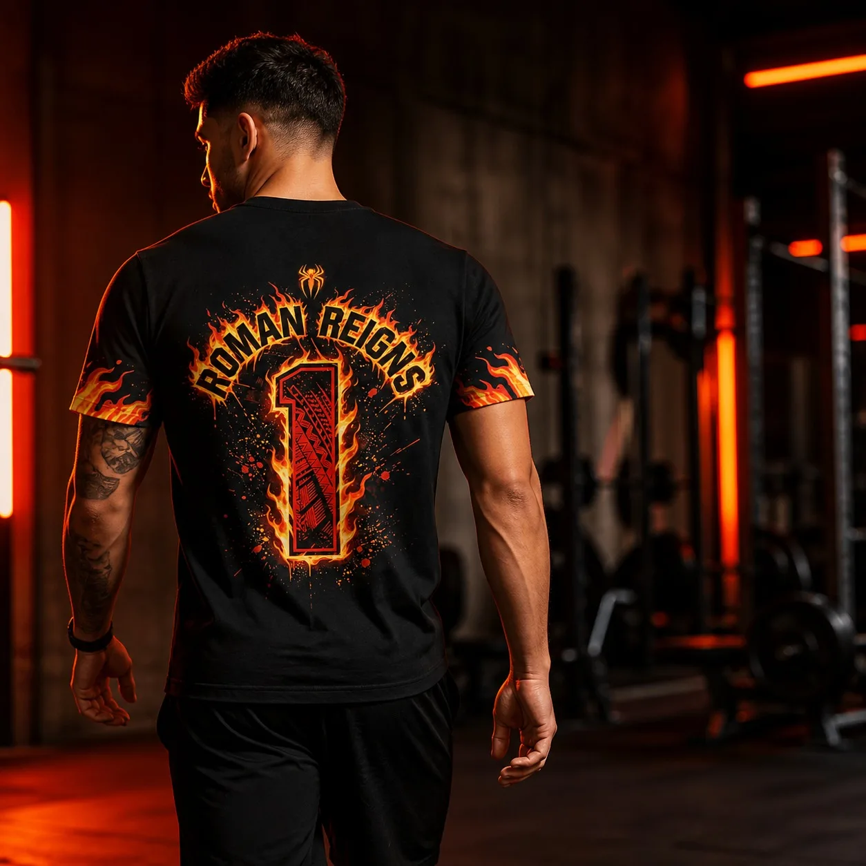 Men's Flame Street T-shirt Black Spider OTG Pattern Double Sided Printed Casual Round Neck Short Sleeve Sports Top