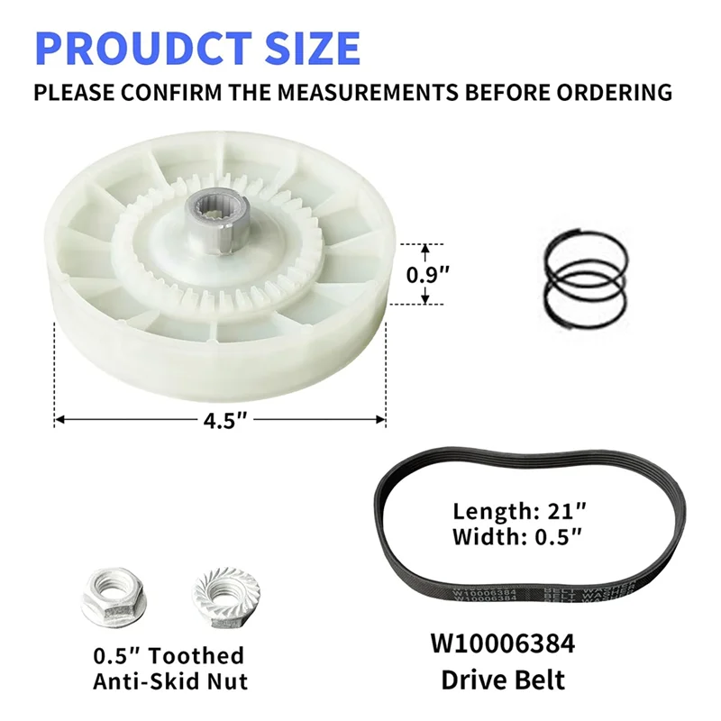 Kit d'embrayage de poulie de lave-linge BBNV-W10721967, Kit de remplacement de courroie d'entraînement de lave-linge W10006384 Compatible pour Whirlpool Kenmore Maytag