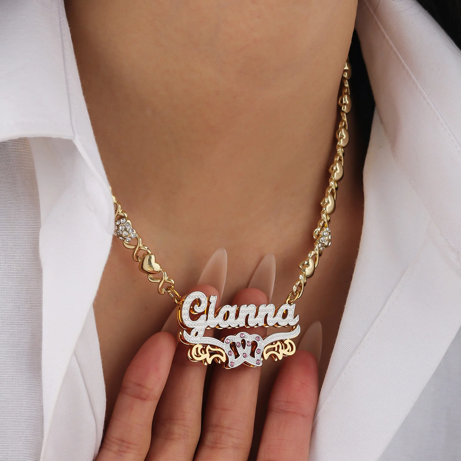 Collar con Nombre Personalizado y Piedra de Nacimiento - Colgante de Doble Capa con Osito XO de Acero Inoxidable, Joyería Personalizada para Mujer