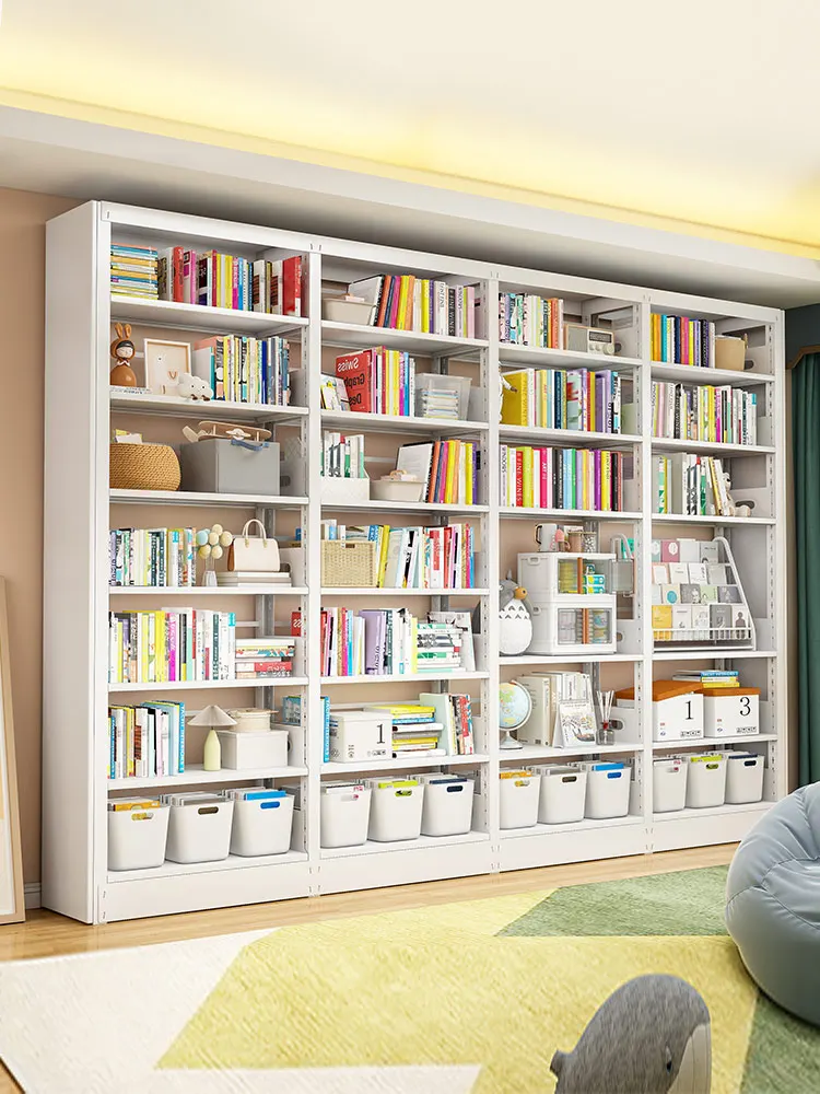 Steel Library Bookshelf Floor Storage Shelves Multilayer Household Children's Storage Cabinet Against The Wall