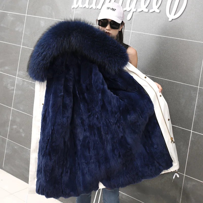 

Women Real Fur Coat Winter Raccoon Fur Hooded Long Parkas 2023 Removable Natural Rex Rabbit Fur Liner Women's Jacket Female