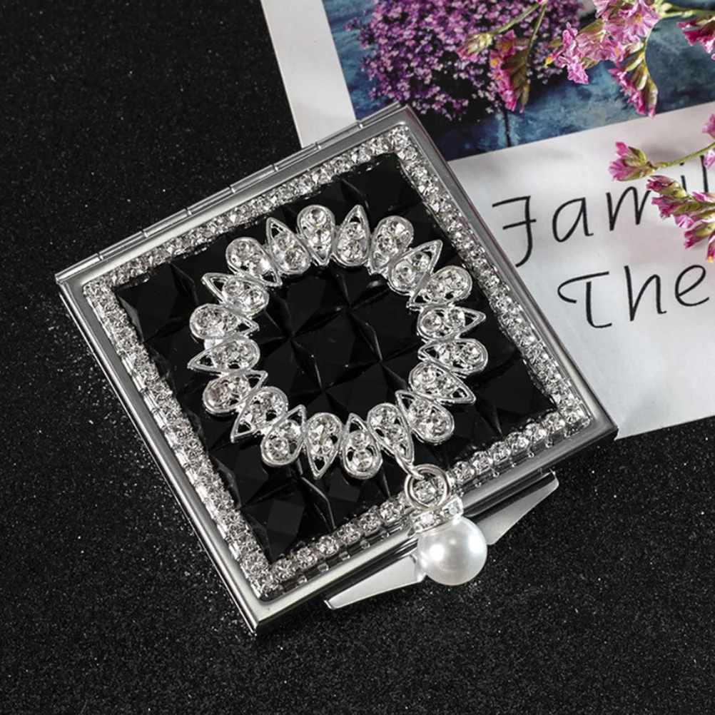 1Pcs Portable Makeup Mirror Square Metal Design with Small Buckle Easy Open Close Compact Foldable Double-Sided High-Definition