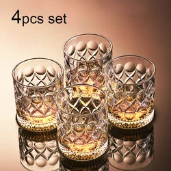 음료 용기 유리 컵 바 클래식 크리스탈 유리 투명 맥주 컵, 레트로 단색 릴리프 컵, 4 개 세트, 360ml