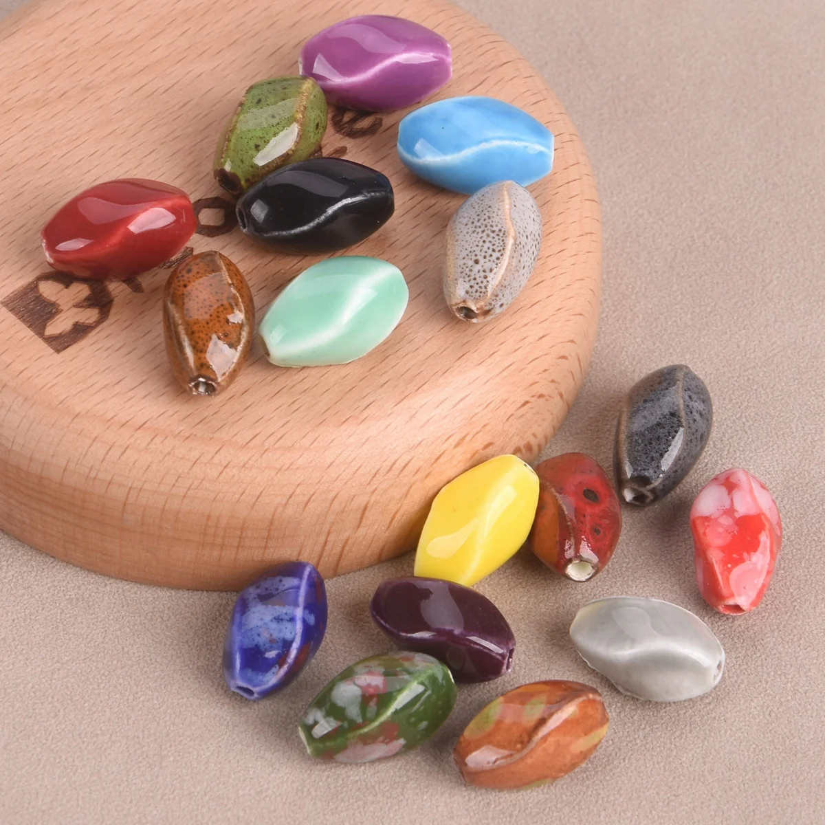 

10PCS Helix Oval Shape 16x9mm Handmade Fambe Blazed Ceramic Porcelain Beads For Jewelry Making DIY Crafts Findings