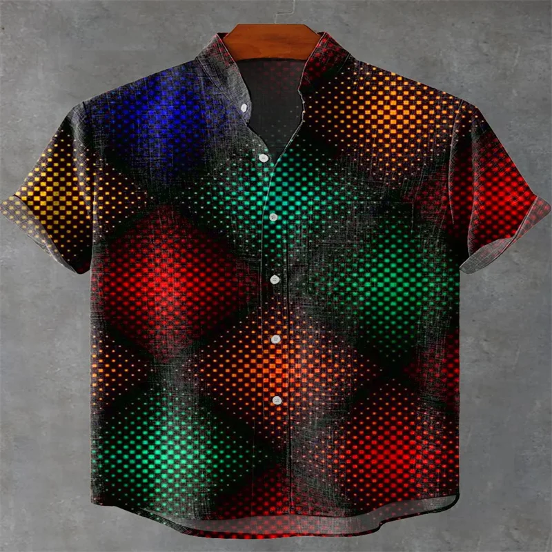 Vintage Abstract Ethnic Rhombus Floral Geometric Stripe Art Print Casual Linen Button Shirt Fast Shipping