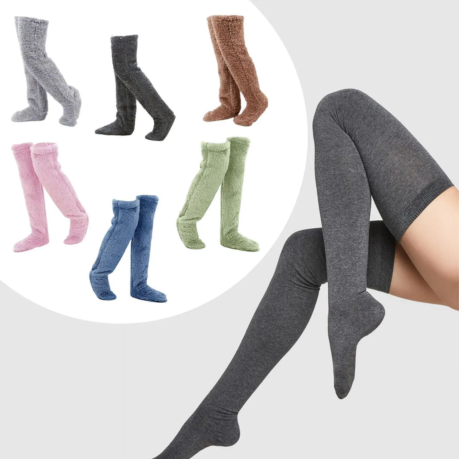 

Long Fuzzy Socks Thigh High Plush Leg Warmers over Knee Warm Cozy Stockings for Women Home Winter Sleeping