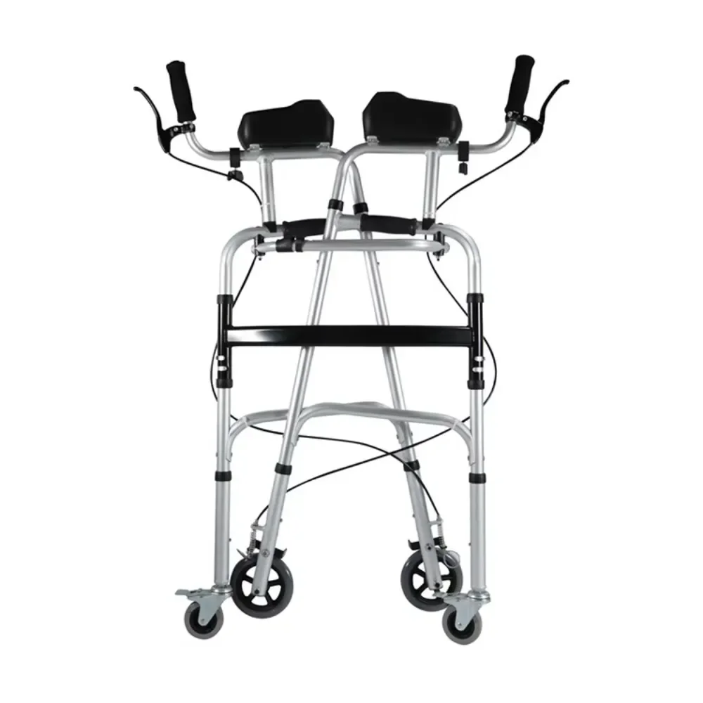 Aluminum Alloy Walker Elderly Assistive Trolley with Seat Plate Foldable Disabled Getting Up Armpit Support Standing Frame