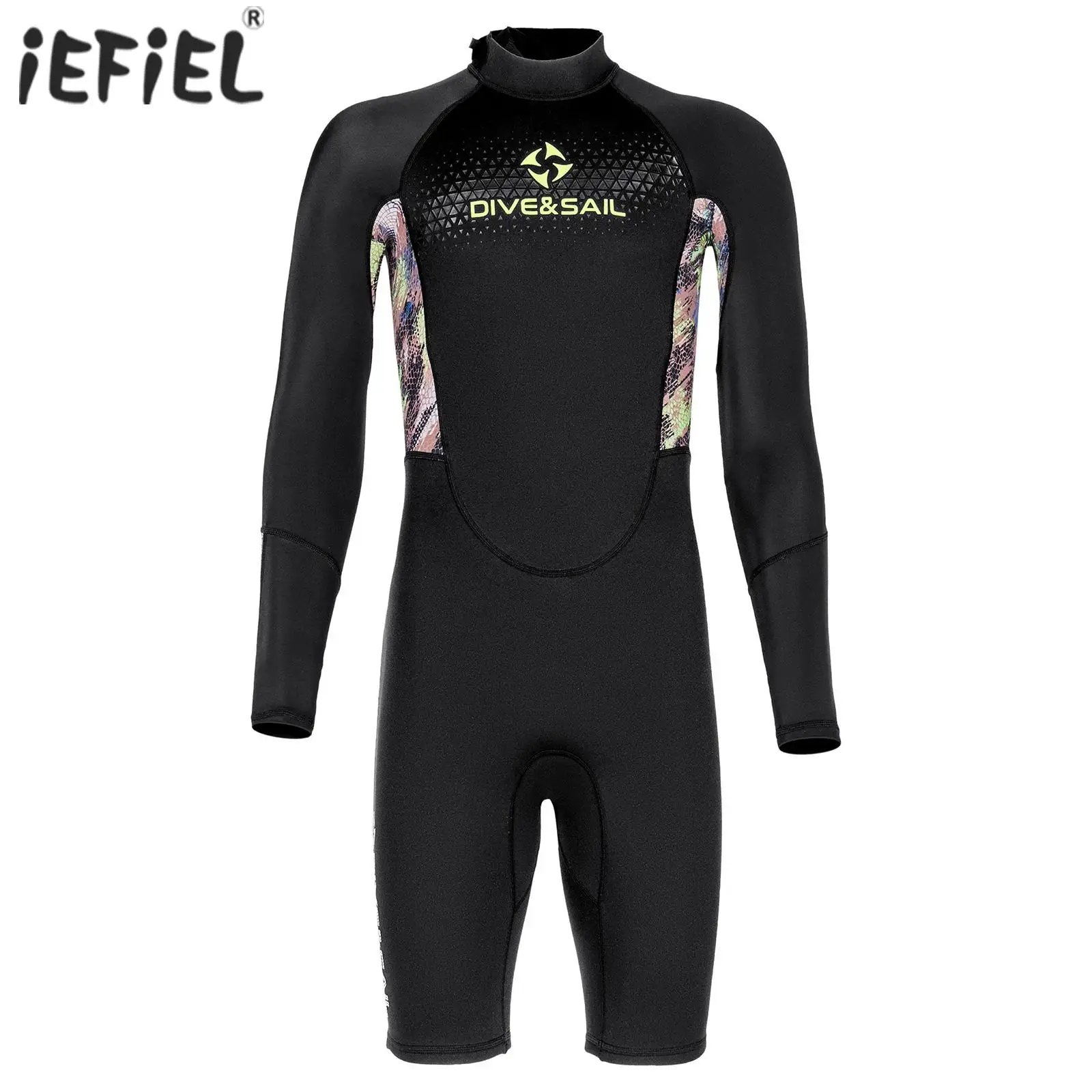 

Mens 1.5mm Neoprene Wetsuit Jumpsuit Swimwear Printed One-Piece Swimsuit Long Sleeve Swim Bodysuit for Snorkeling Surfing Diving