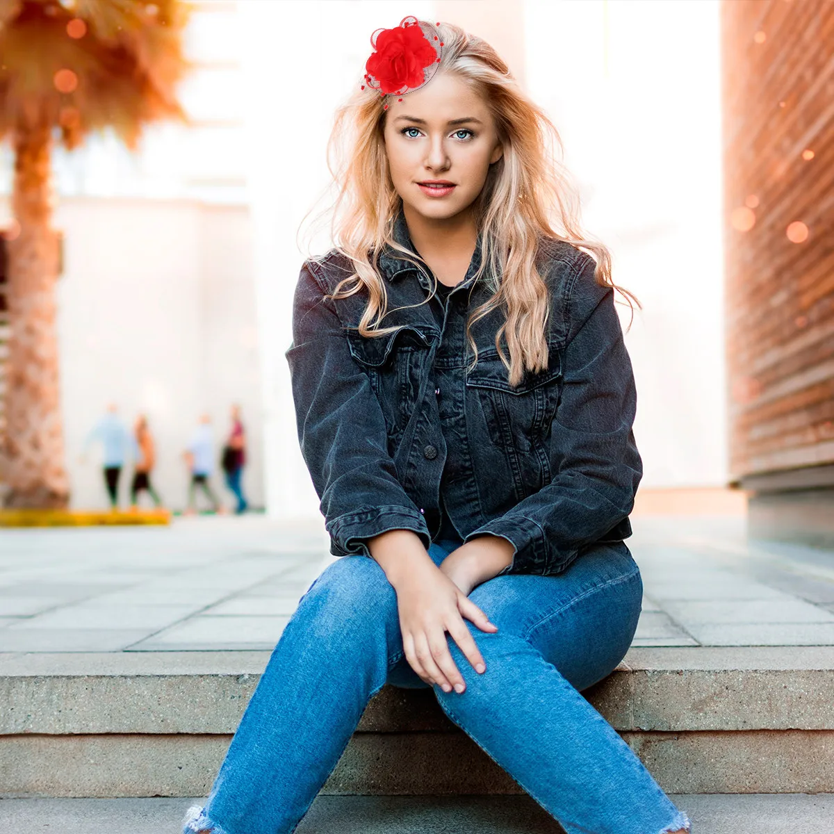 

Элегантная красная винтажная заколка для волос с цветами из органзы, легкая заколка-зажим для девочек, для вечеринок, фестивалей, концертов