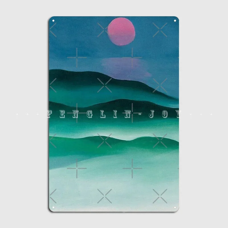 Pink Moon Over Water (1924) By Georgia O 9;Keeffe Metal Sign Cinema Living Room Home Personalized Plaques Tin Sign Poster