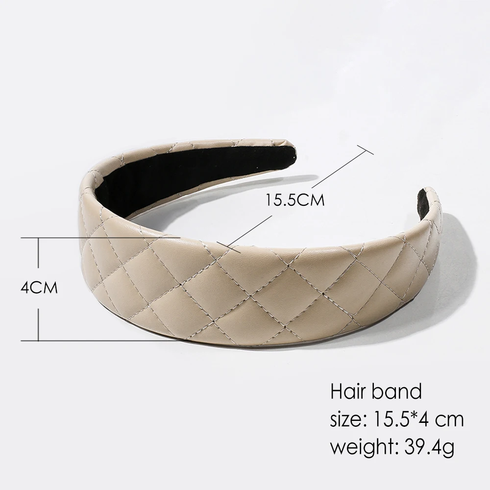 ArtiLady Wide Hair Band Leather Checkered Pattern Hairband for Women Elegant Padded Headband Hard Head Band Girl Accesories Gift