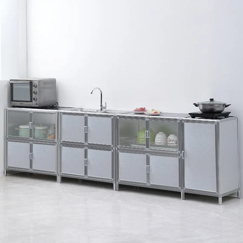 Stainless steel combination multi-functional dining side cabinet integrated storage living room storage cabinet household stove