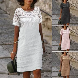 2025 Women Loose Suumer Vintage Lace Patchwork Dress Spring Large Big Sexy Summer Boho Casual Party Elegant Dresses