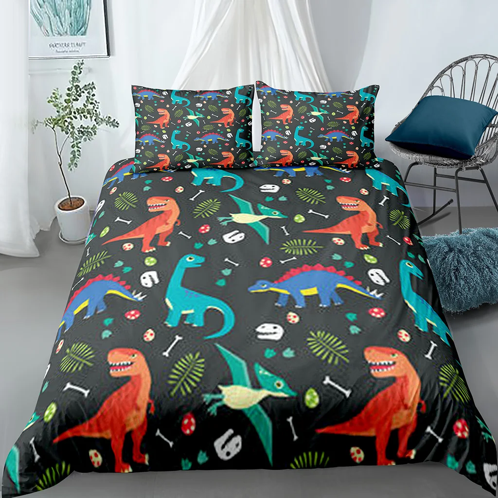 Funny Cartoon Dinosaur 3Pcs King Queen Full Size Duvet&Quilt Cover Pillow Case for Kid‘s Room Bedding Linen Set Bedspread240x220