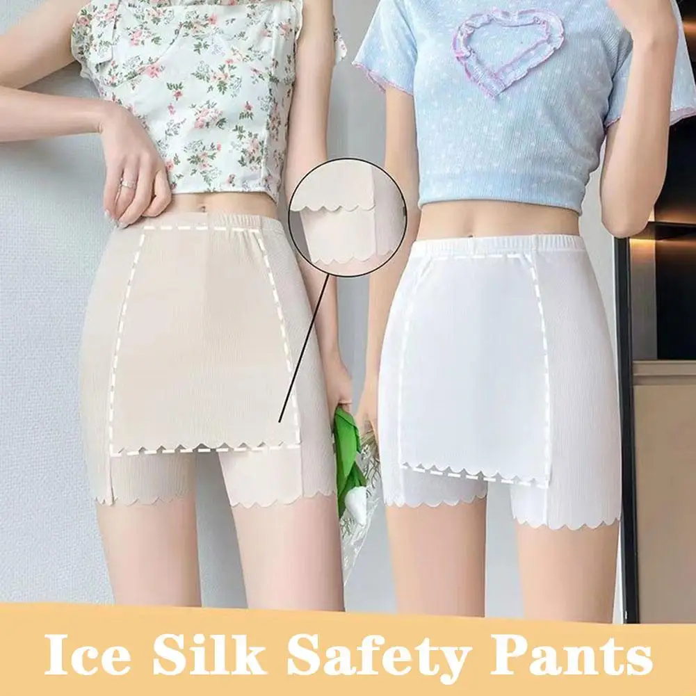 Ice Silk Double Layer Safety Pants Invisible Under Silk Shorts Anti-chafing Skirt Front Ice Anti-slip Safety Shorts Crotch O2p5