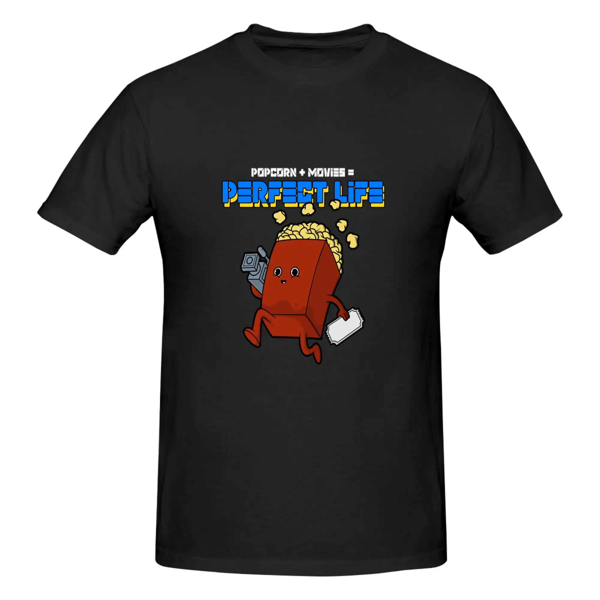 Funny POPCORN   MOVIES   PERFECT LIFE  Men's Printed T-Shirt Unisex T shirtKawaii
