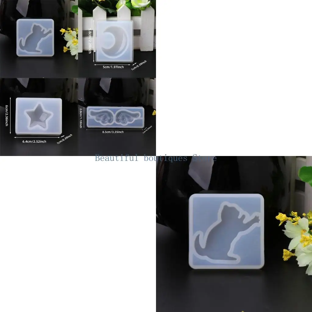 U4LF Cats Wing Star Moon Epoxy Mold Resin Casting Silicone Mold Keychain Pendant Small Accessories for Jewelry Gi