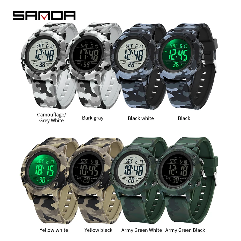 SANDA Mens Watches Top Brand Luxury Multi-Function Electronic Watch Luminous LED Digital Display 50M Waterproof Reloj Hombre