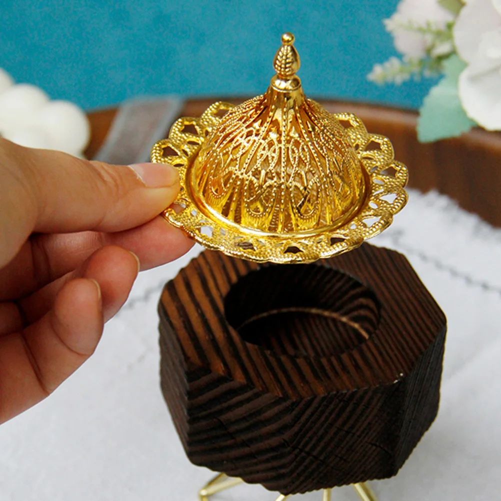 

Retro Wooden Incense Burner Holder Vintage Censer Sticks Cone Decor Mini Eight Sided Metal Gold