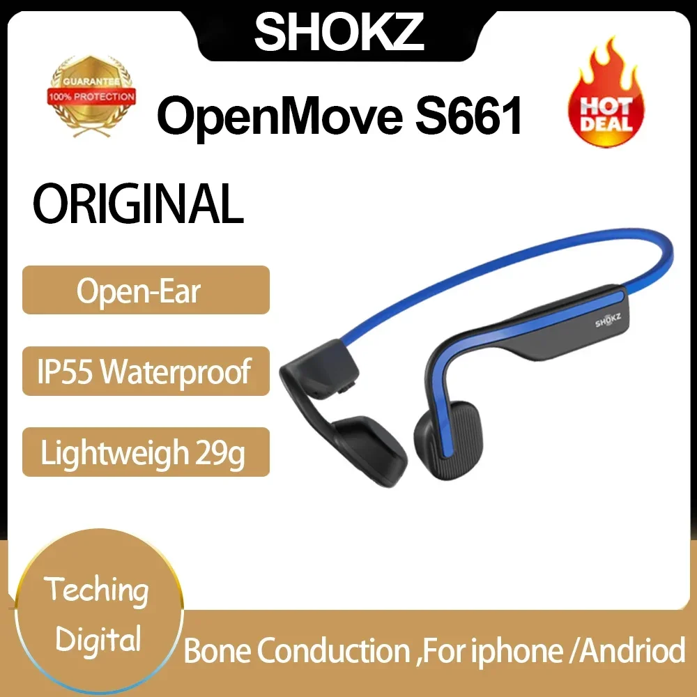 Shokz OpenMove S661 Bone Conduction Earphone IP55 Water-Resistant Wireless Headset Bluetooth 5.1 Sport Earbud Open-Ear For Sport