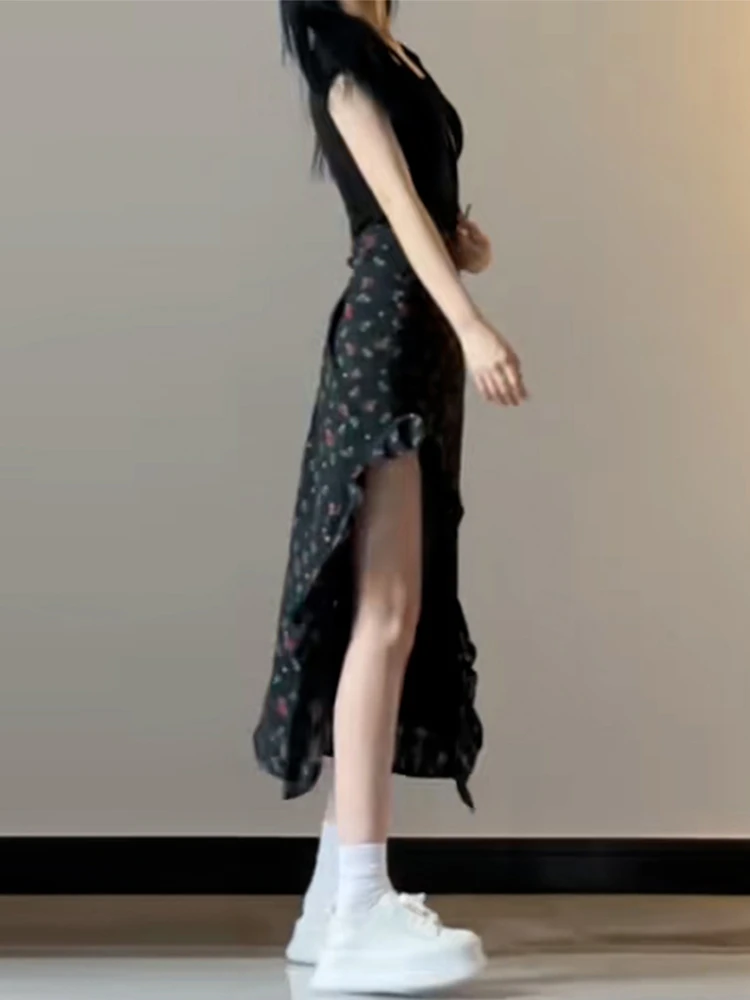 Bla Floral ter Ne Dr femmes été 2025 nouvelle plage Vaion asymétrique fente moulante jupe longue