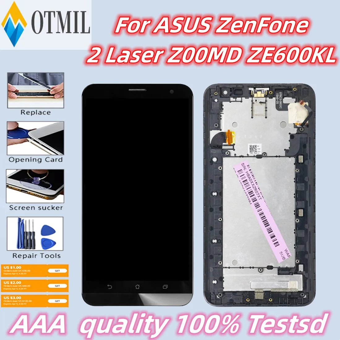 

6.0'' AAAA+++++ For ASUS ZenFone 2 Laser Z00MD ZE600KL LCD Display Touch Screen Digitizer Assembly ZE600KL Z00MD LCD Replacement