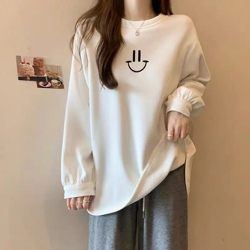 O-neck Long Sleeve Tops Ladies Casual Solid Color Pullovers Undercoat Loose Autumn Winter Thin T-Shirts Fashion Women\'s Clothing