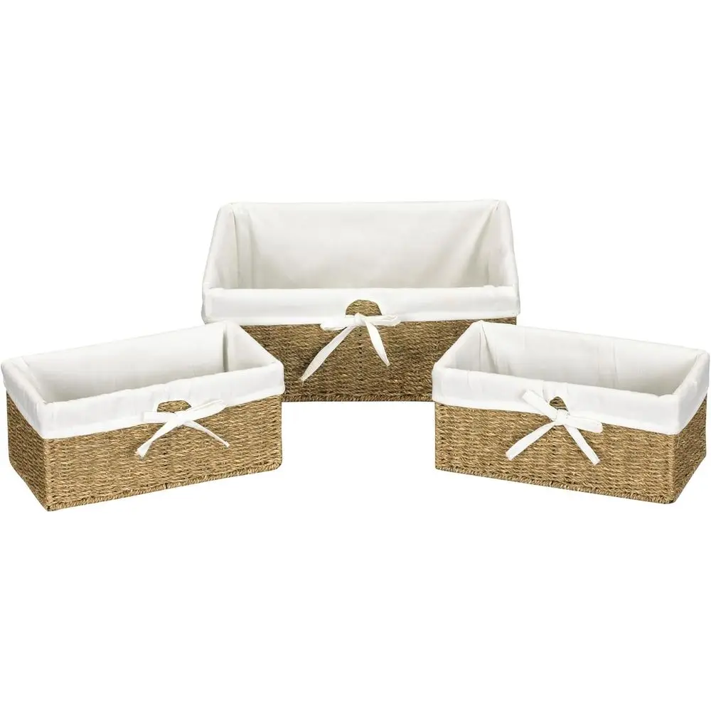 

Набор из трех плетеных корзин из натуральной морской травы с вынимаемыми вкладышами, коричневого цвета