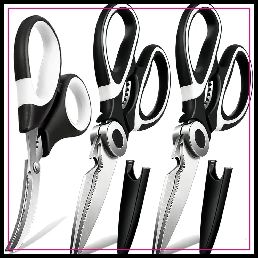 Paquete de 3 Tijeras de Cocina - Acero Inoxidable Resistente, Multiusos, Aptas para Lavavajillas con Funda Protectora