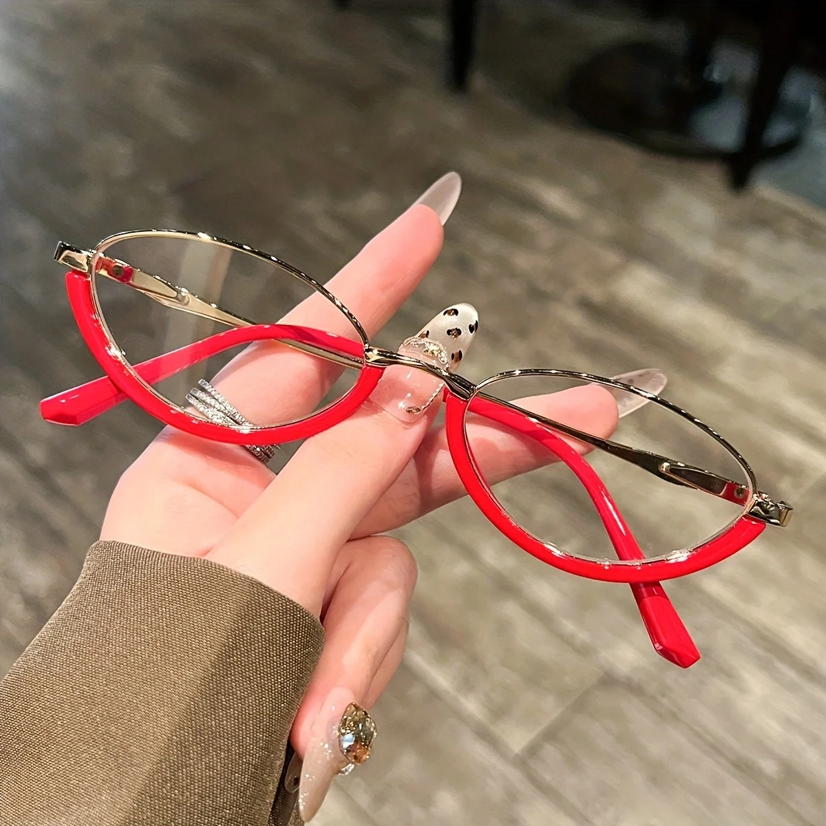 1Pc Women's Plain Glasses New Light Luxury Retro Oval Half-Frame Design Artistic Temperament Casual Versatile Daily Wear Home Co