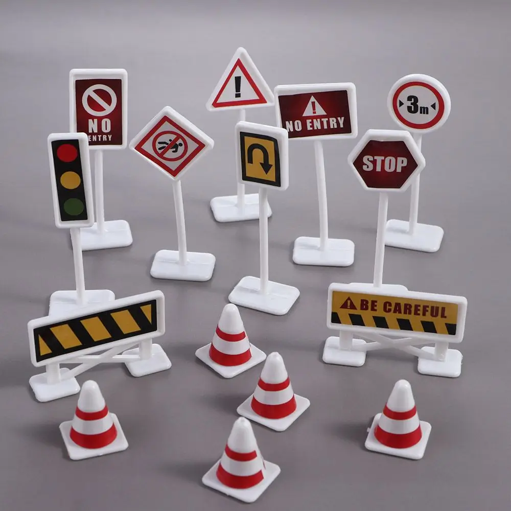 

15Pcs/Set Safety Education Traffic Signs Mini Traffic Signs Model Toy Road Block City Traffic Plastics Puzzle Birthday Gifts