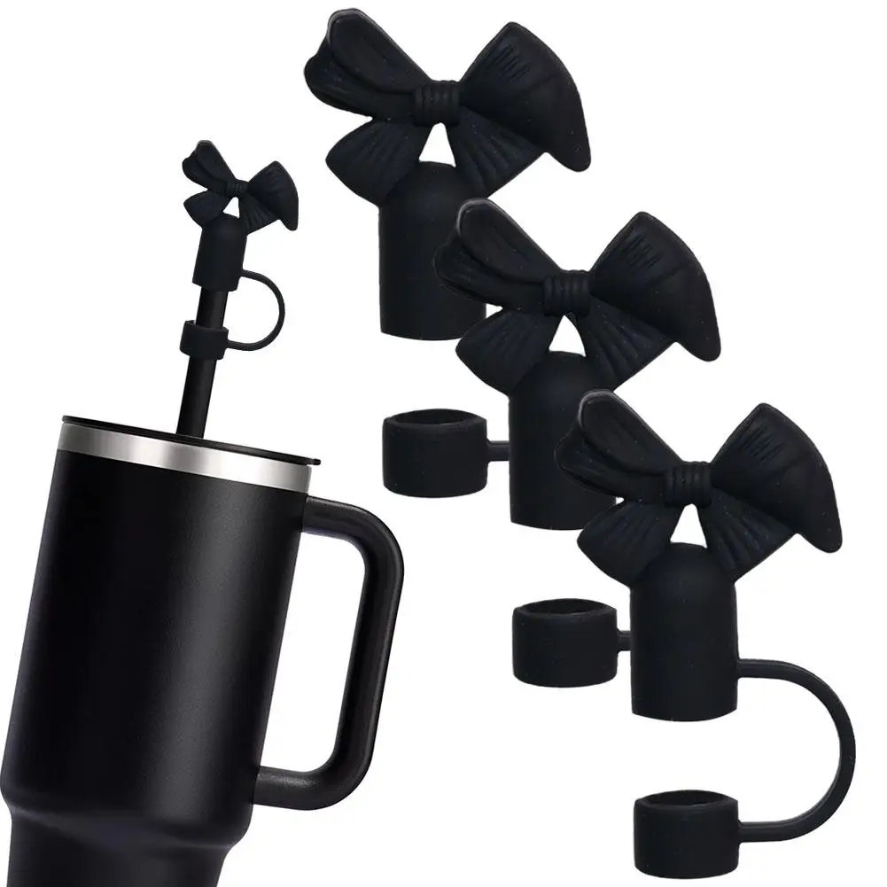 Silicone Straw Cap With Bowknot Design Leak-Proof Straw Cover For Tumblers Cups Reusable Straw Accessory For Daily Travel U Q8A1
