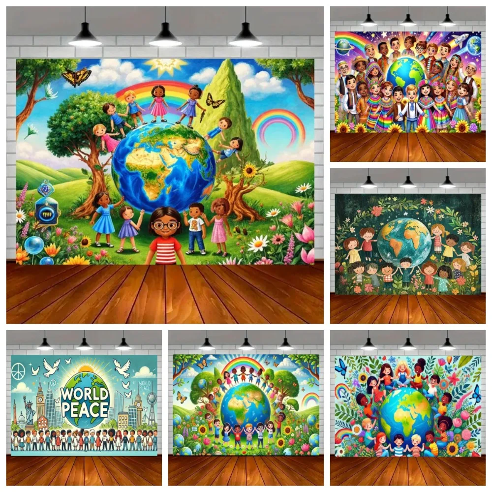 Toile de fond décorative pour la Journée Mondiale de la Paix, thème Colombe de la Terre et Unité, pour festivals, fêtes, décoration intérieure et photographie