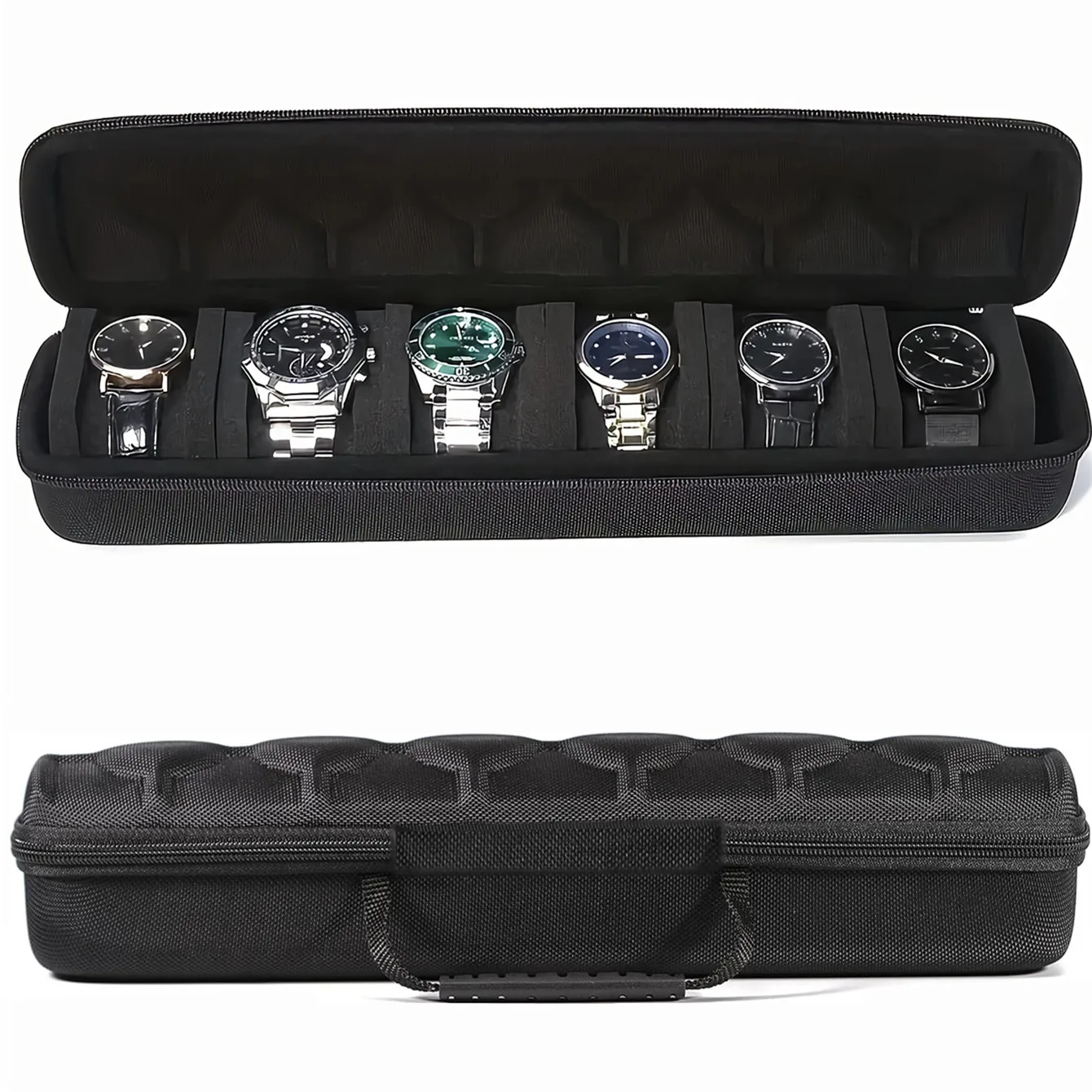 

6 Slots Watch Travel Case Roll Soft Foam Pillows Hard Watch Box Storage Organizer Portable Watch Display Holder with Zipper