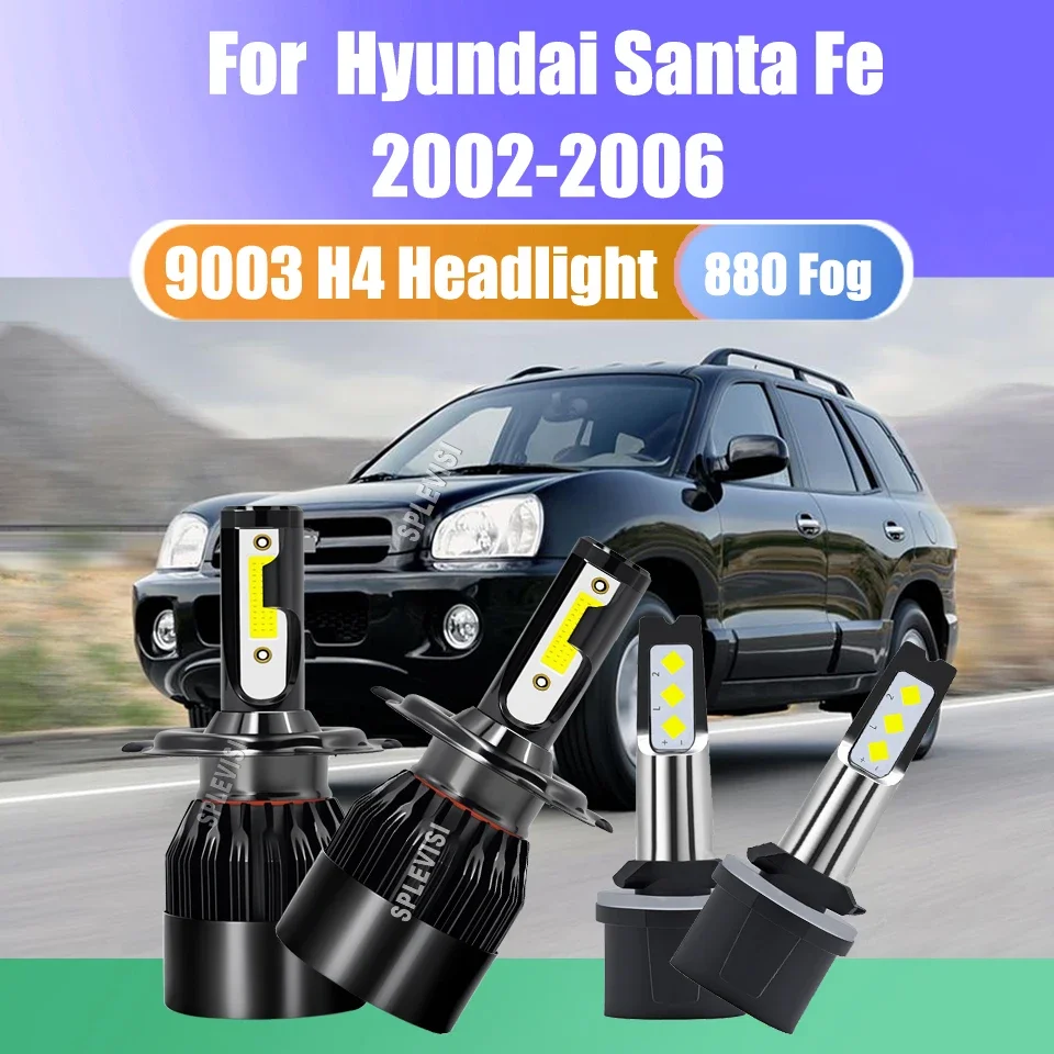 H4 880 LED Headlight High Low Beam Foglamp Bulb -Enhanced Visibility At Night For Hyundai Santa Fe 2002 2002 2003 2004 2005 2006