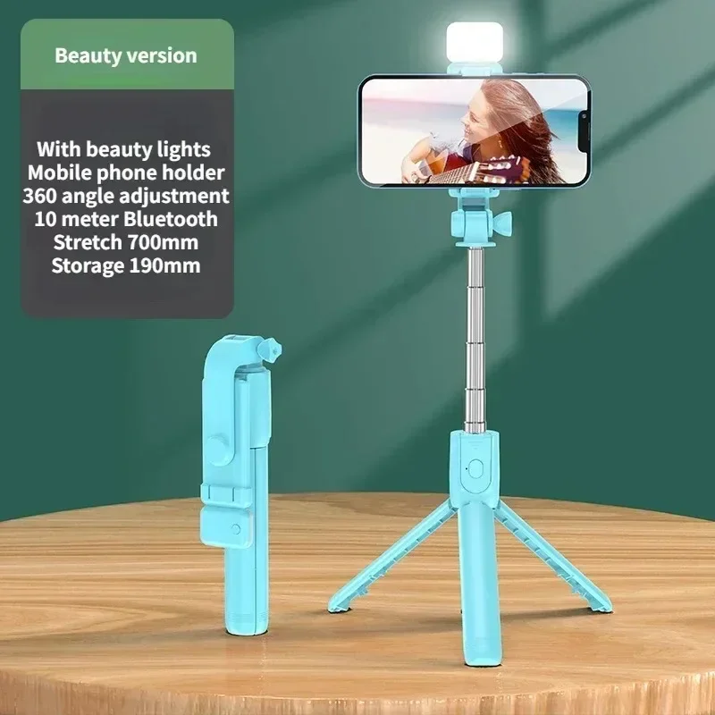 Selfie Stick With Light Wireless Tripod Stand Bluetooth Remote Extendable For Iphone Android Live Streaming Vlog Shooting