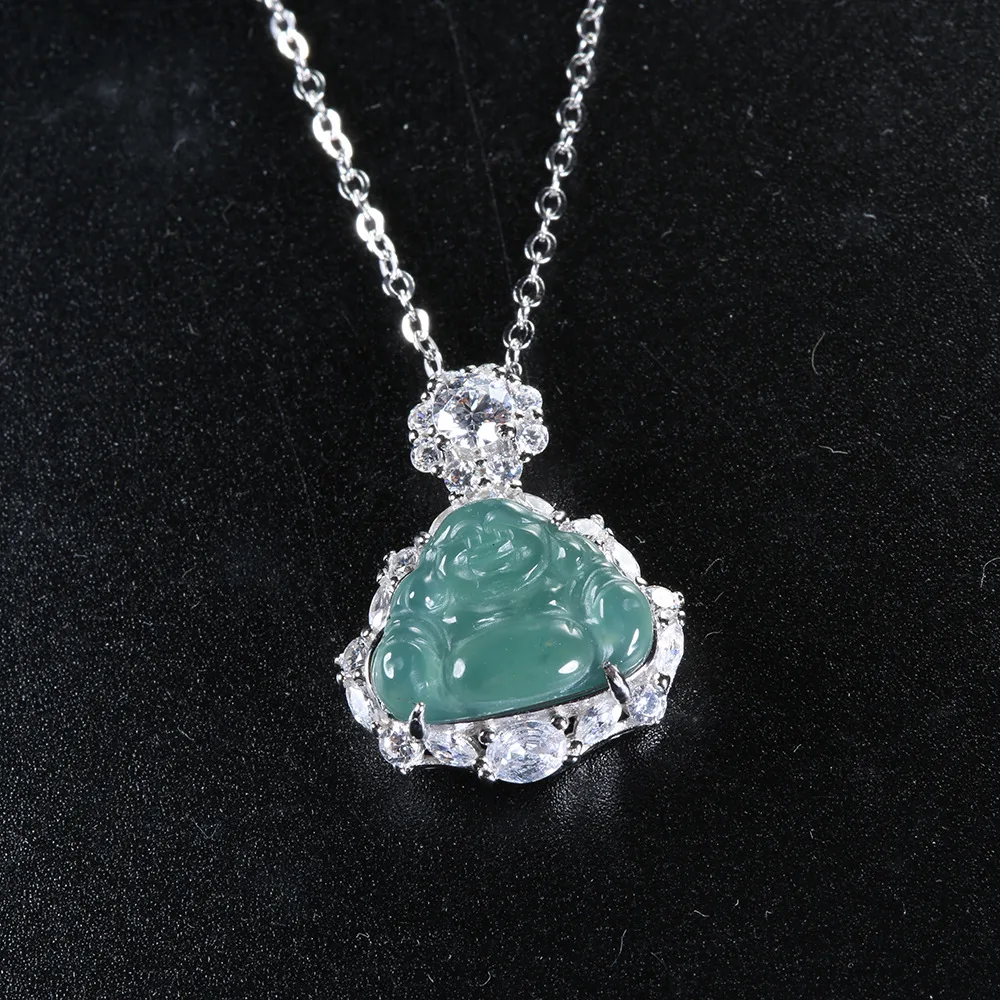 

Ожерелье с подвеской в виде Будды Майтрейи из натурального синего водного нефрита, 18-каратное золото, платиновая цепочка на ключицу PT950 с бриллиантовым покрытием