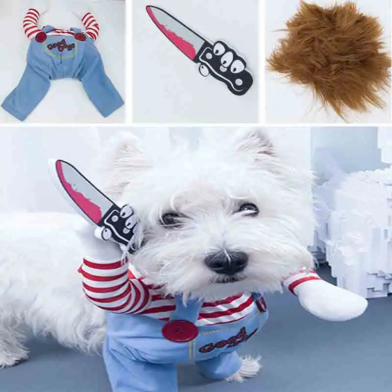 Funny Dog Clothes Dogs Cosplay Costume Halloween Comical Outfits Holding a Knife Set Pet Cat Dog Festival Party Clothing