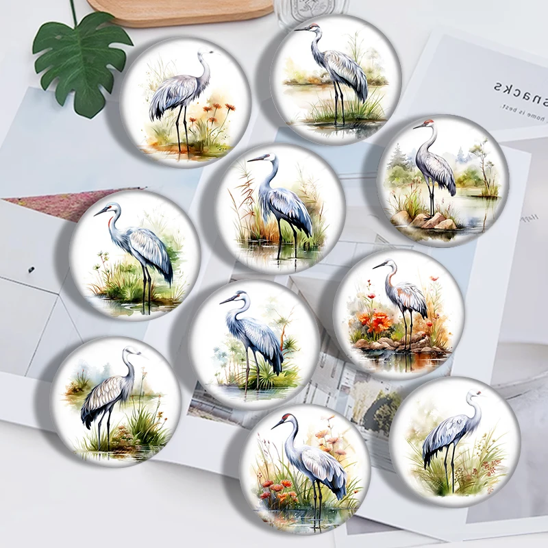 

Crane Birdful Art Clipart mix 12mm/18mm/20mm/25mm Round photo glass cabochon demo flat back Making findings