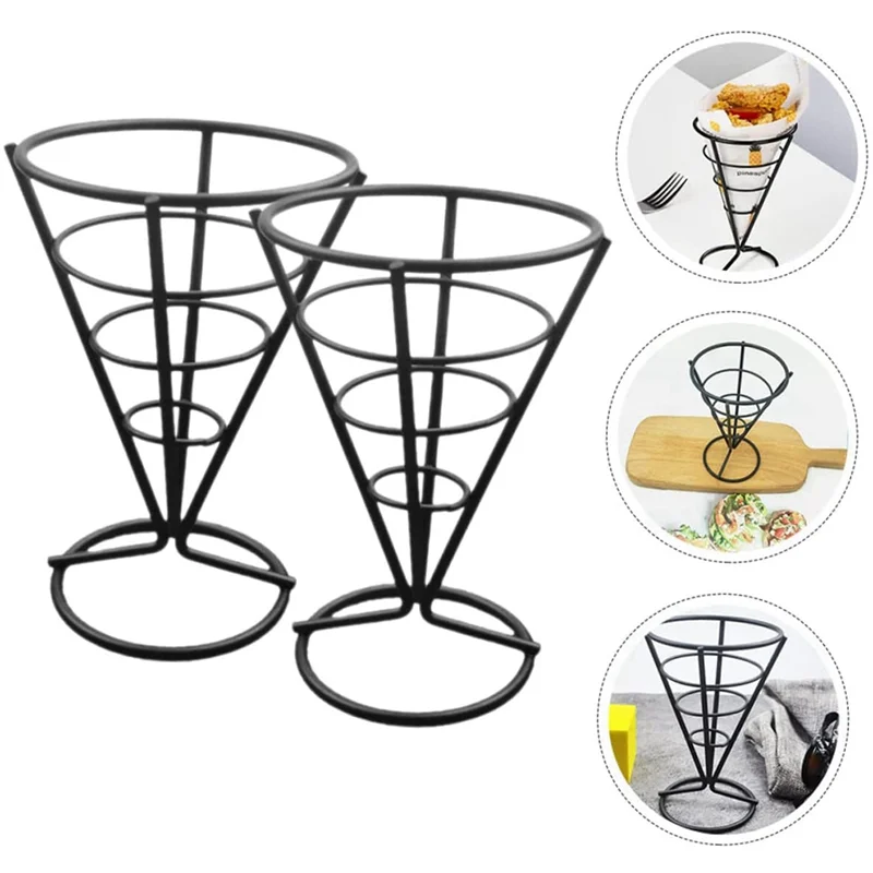 Trending 6 Pcs Wire Metal Food Racks Cone Fried Basket Serving Chips Stand Display Stands Chicken Holder