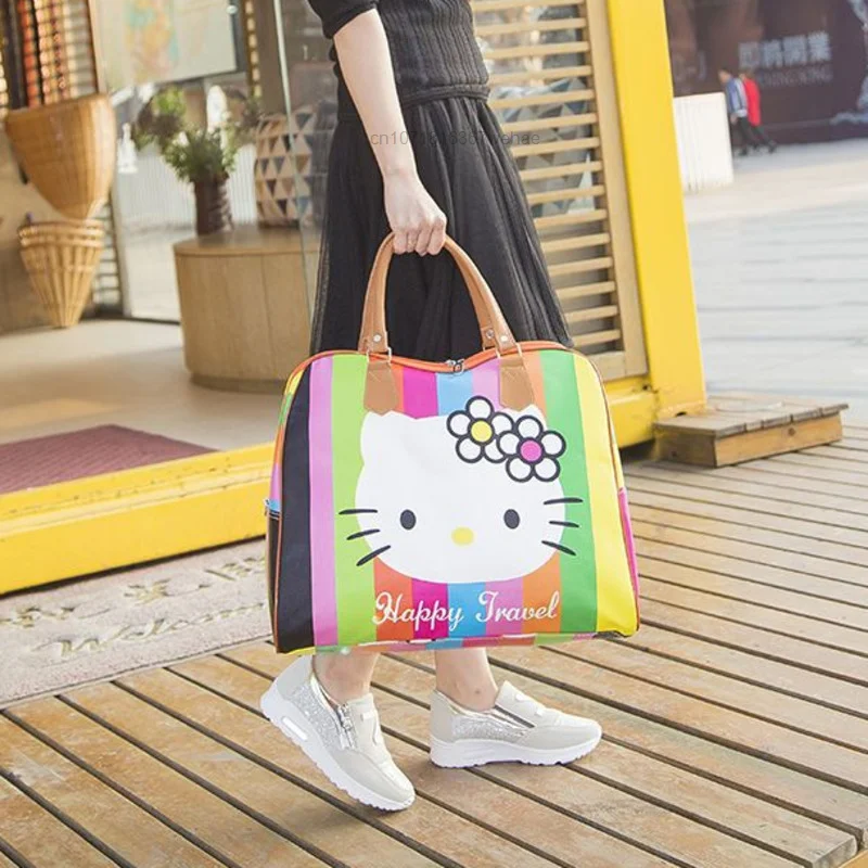 Sanrio Hello Kitty Colorful PU Travel Tote Bag Y2k Women New Portable Cute Cartoon Zipper Travel Bag Large Capacity Luggage Bag