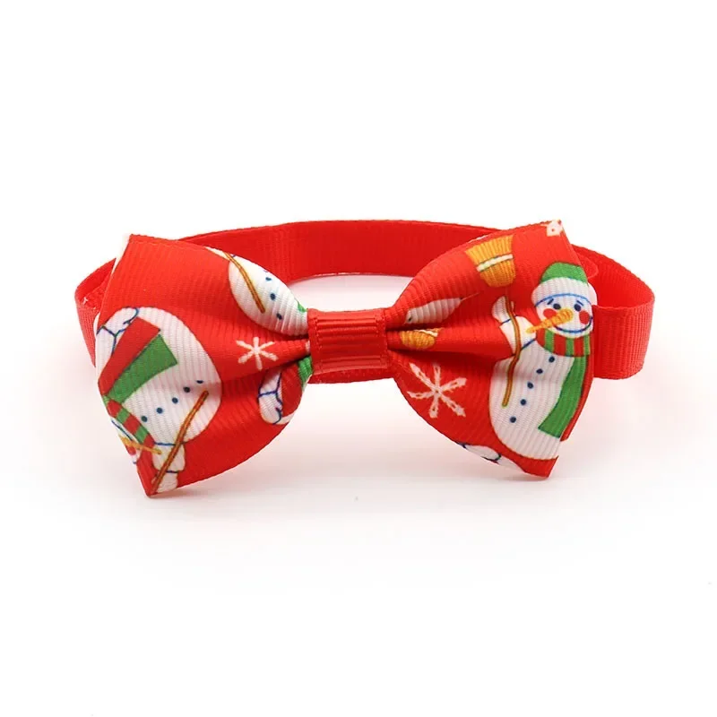 Christmas Pet Bowknot Collar Santa Claus/Snowman Pattern Neck Tie for Puppy Kitten Classic Red Green Cat Dog Necklace Supplies