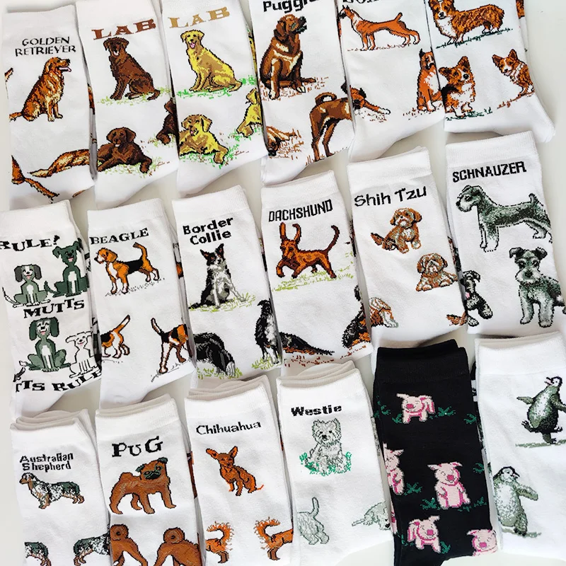 NEW Funny Women Crew Socks Border Collie Schnauzer Lab Scottie Beagle Boxer Pug Bulldog Sheltie Golden Doodle Retriever